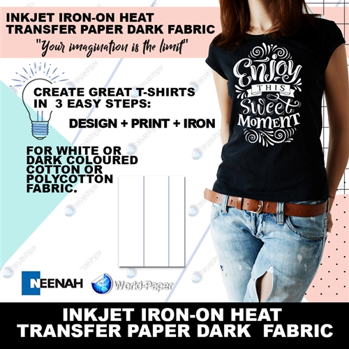 Inkjet heat transfer iron on paper for Dark color 8.5" x 11" BLUE LINE 200 sh 